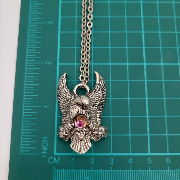 Majestic Silver Eagle Pendant Necklace - Vintage 90s - Picture 6 of 12